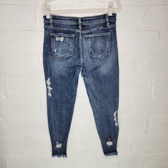 Kancan Women's Size 29 Jeans Mid Rise Ankle Skinny Distressed Raw Hem - Picture 2 of 8